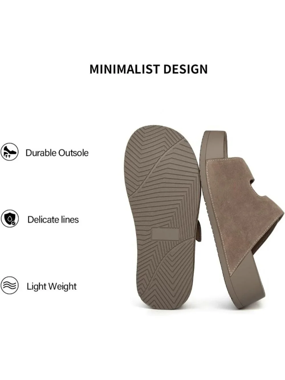 Women's Light Brown Genuine Leather Slip on Slide Buckle Platform Sandal Shoes